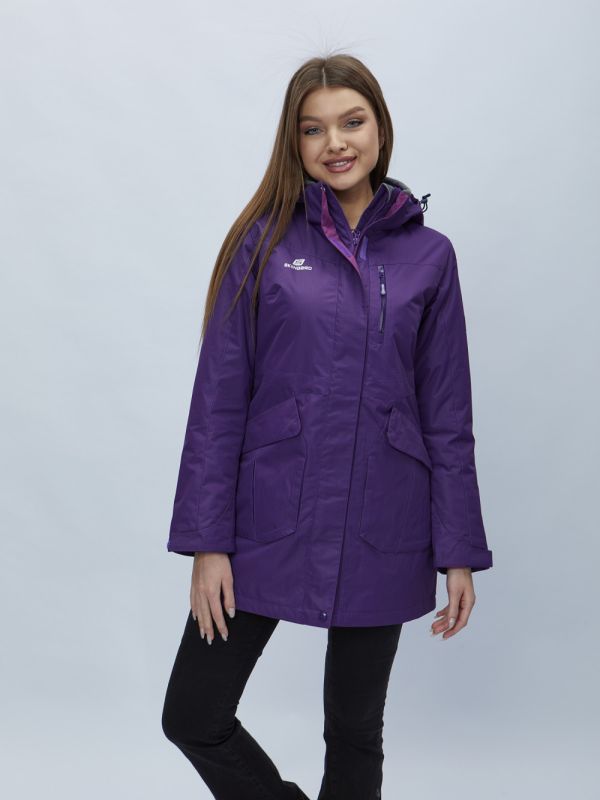 Women's dark purple hooded parka 551996TF